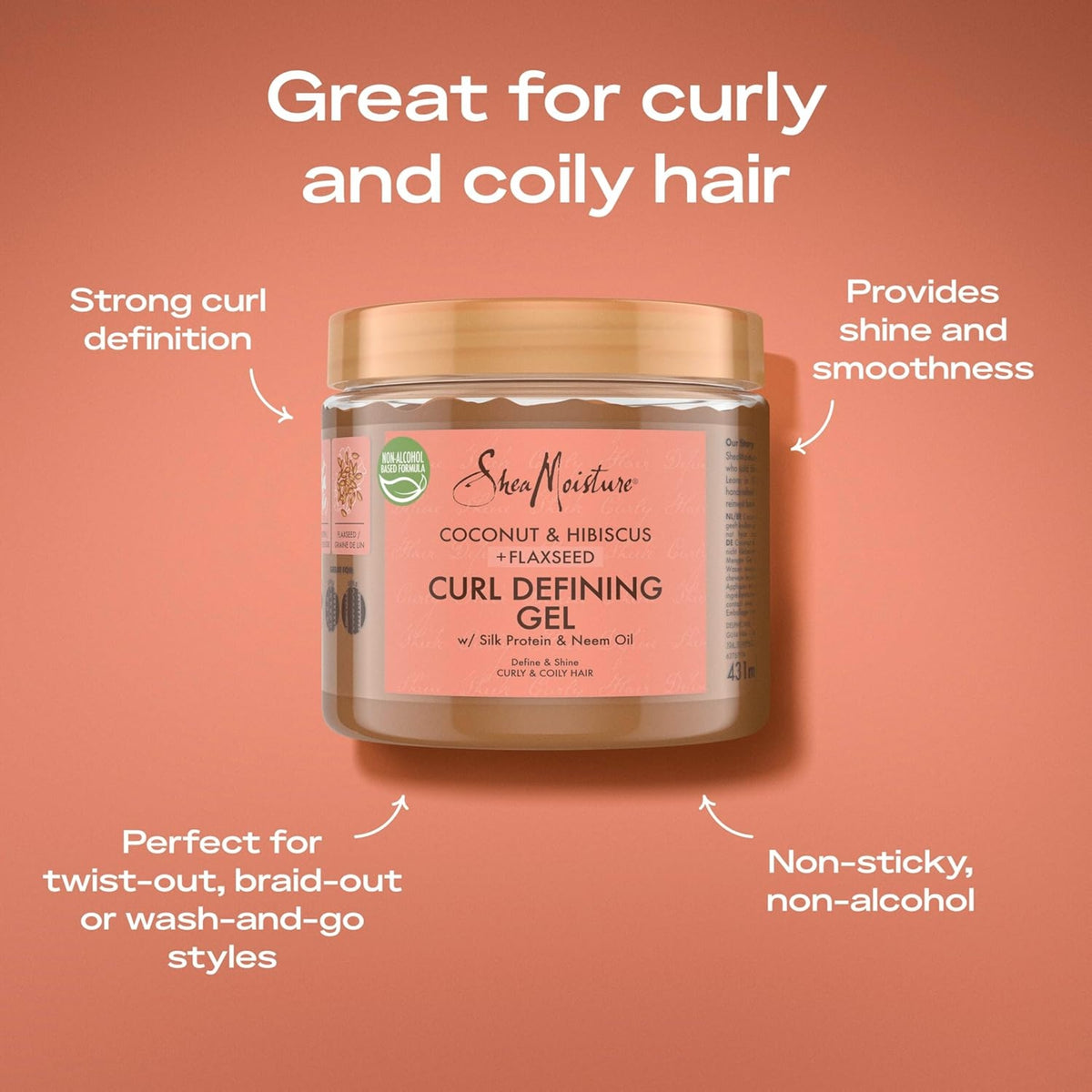 SheaMoisture Coconut & Hibiscus Curl Defining Gel in Golden Cap Bank, ideal for frizzy and curly hair.
