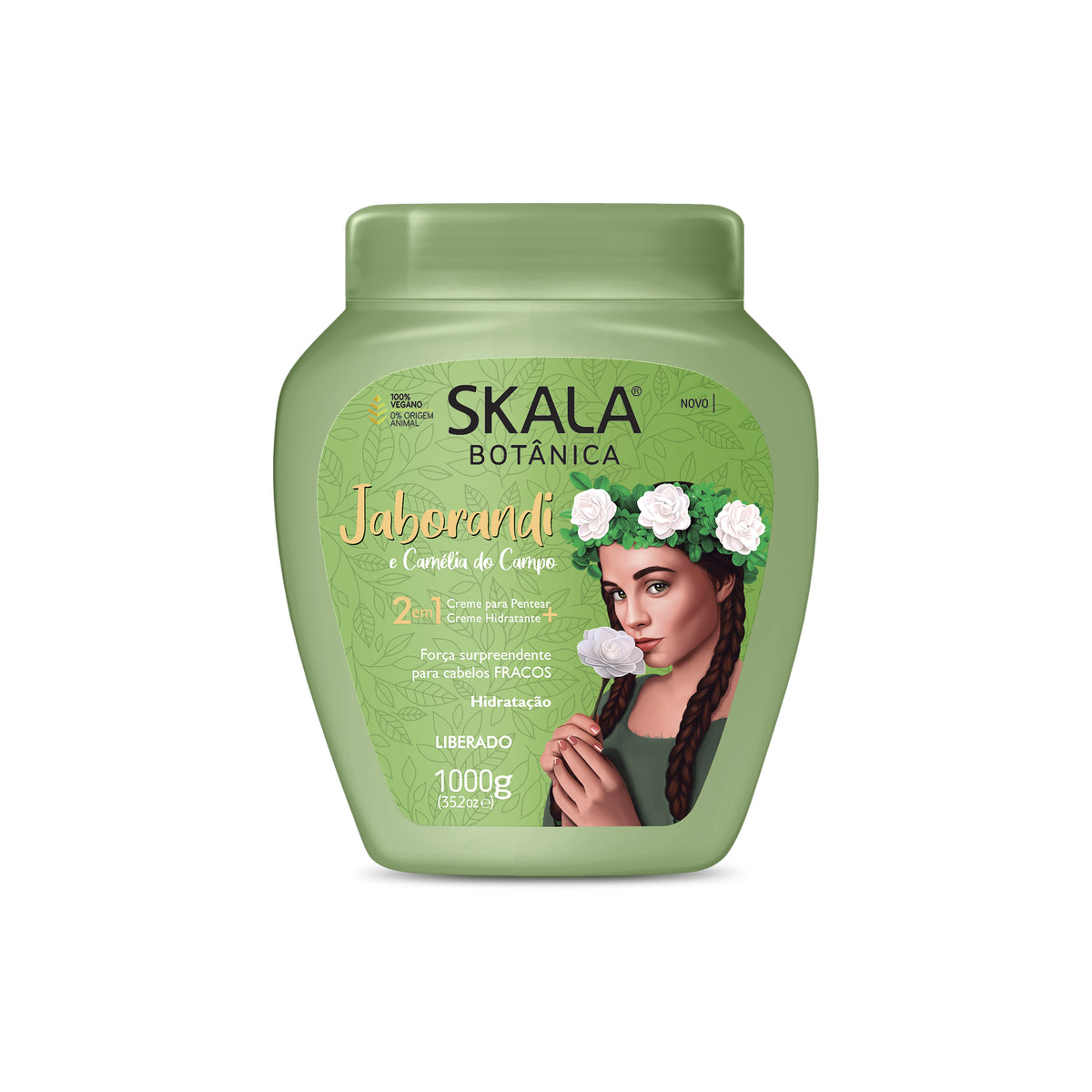 Skala Botânica Jaborandi 1000 gr in green container with flower illustration and text in Portuguese.