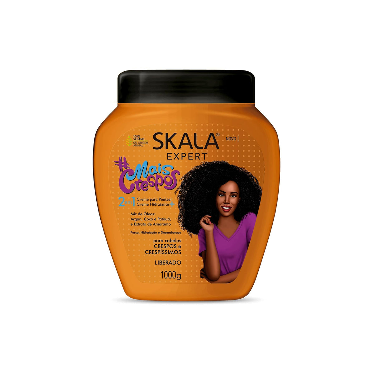 Skala Mais Crespos Hair Cream: A vegan hair treatment with argan, coconut and patava oil and amaranth extract. Gives strength, hydration and makes it easier to comb out curly and very curly hair. The product is cruelty-free and contains 1000g.