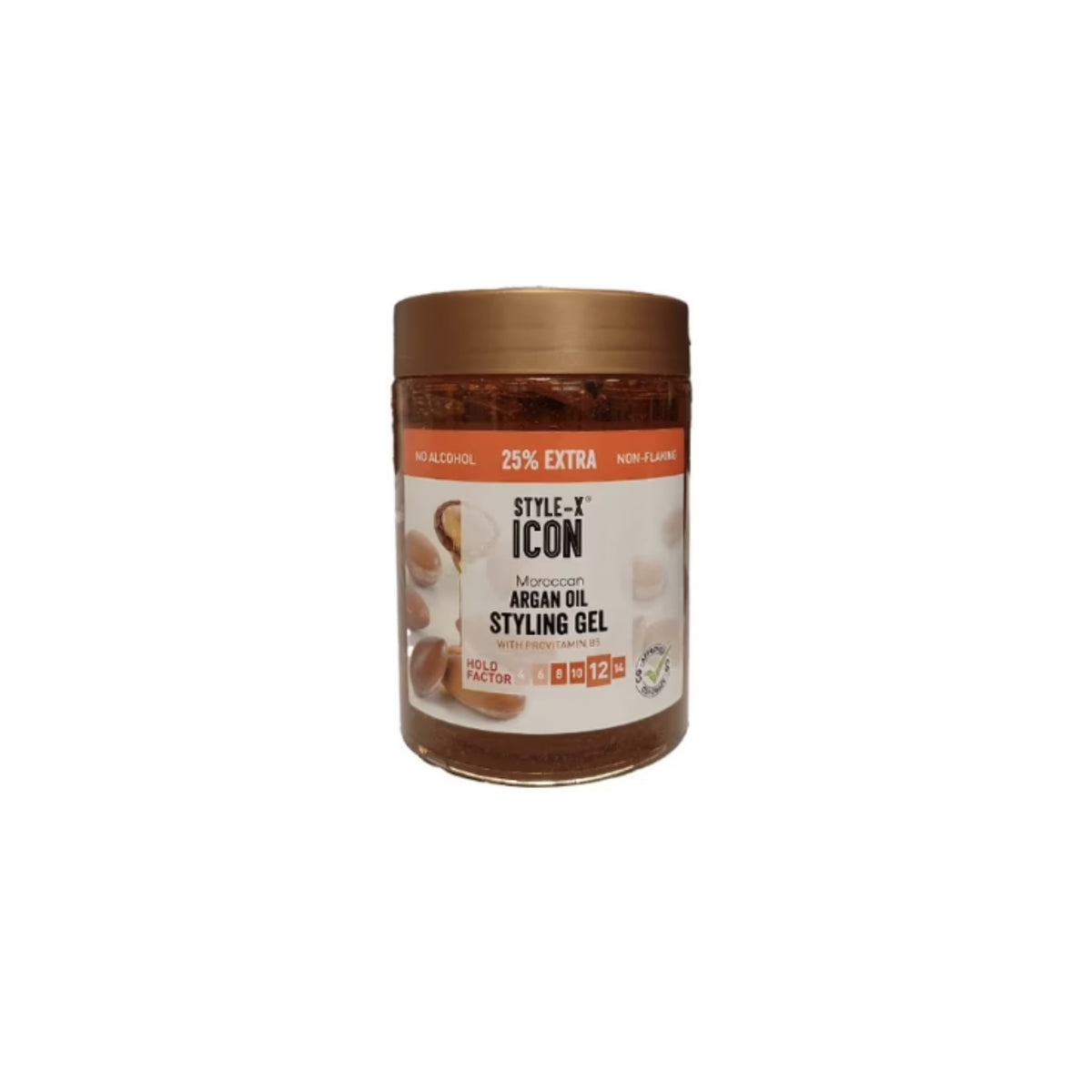 Style-X Icon Moroccan Argan Oil Styling Gel (1000 ml). The image shows a large container of Style-X Icon Moroccan Argan Oil Styling Gel, which is alcohol-free,