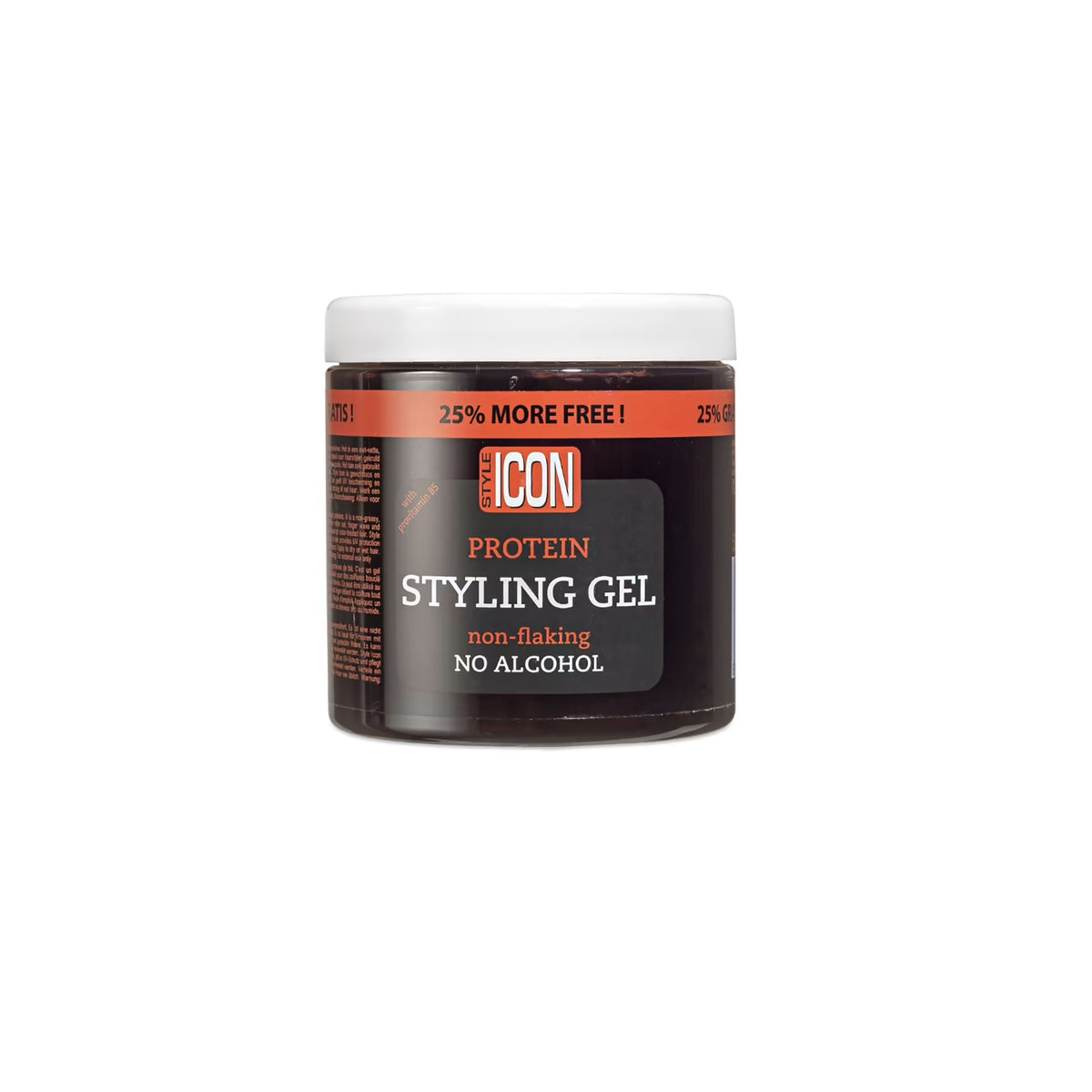 Style-X Icon Protein Styling Gel (525 ml). The image shows a container of Style-X Icon Protein Styling Gel, which is non-flaking and alcohol-free.