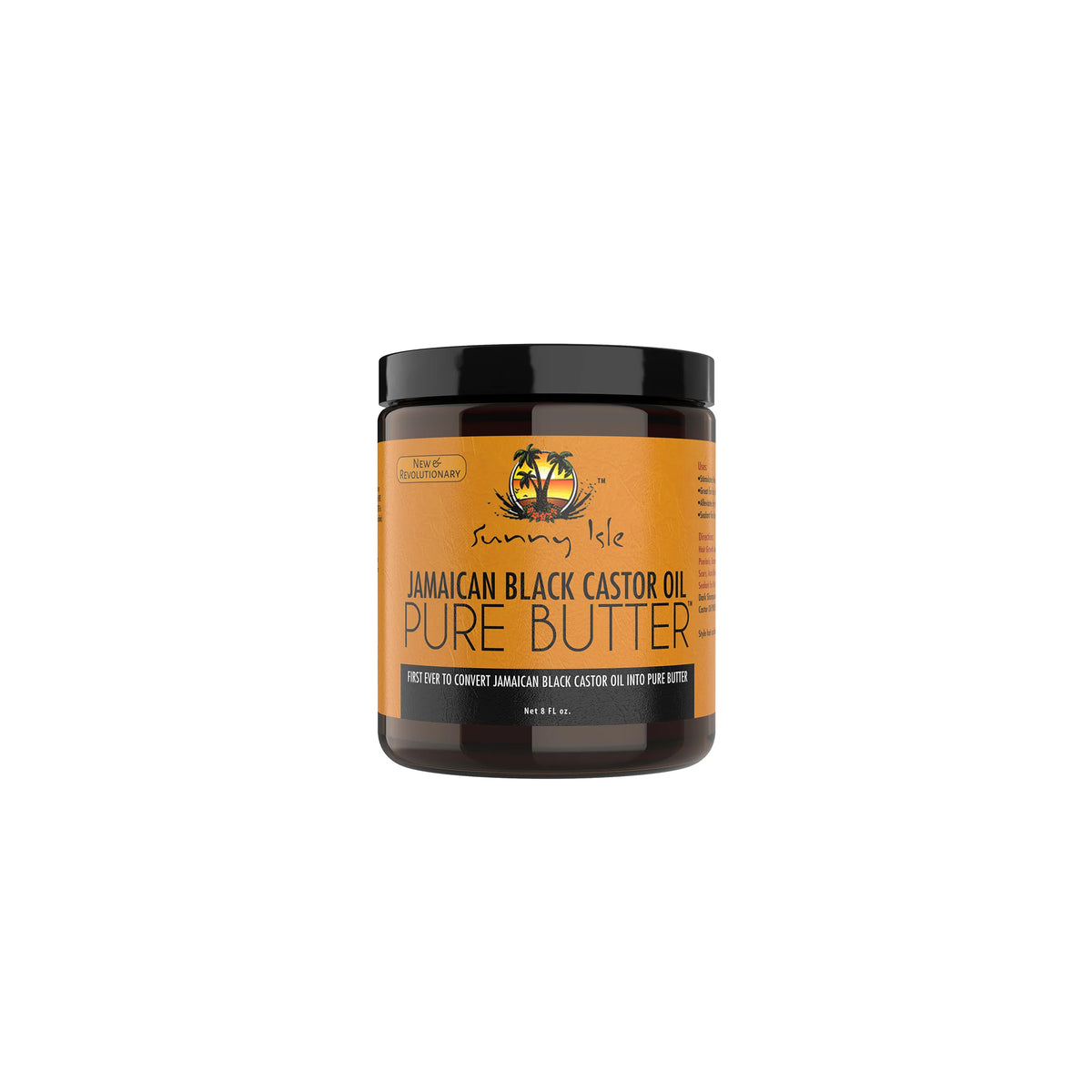 Sunny Isle Jamaican Black Castor Oil Pure Butter (118 ml). Jar of Jamaican Black Castor Oil Pure Butter, marketed as "First ever to convert Jamaican Black Castor Oil into Pure Butter".