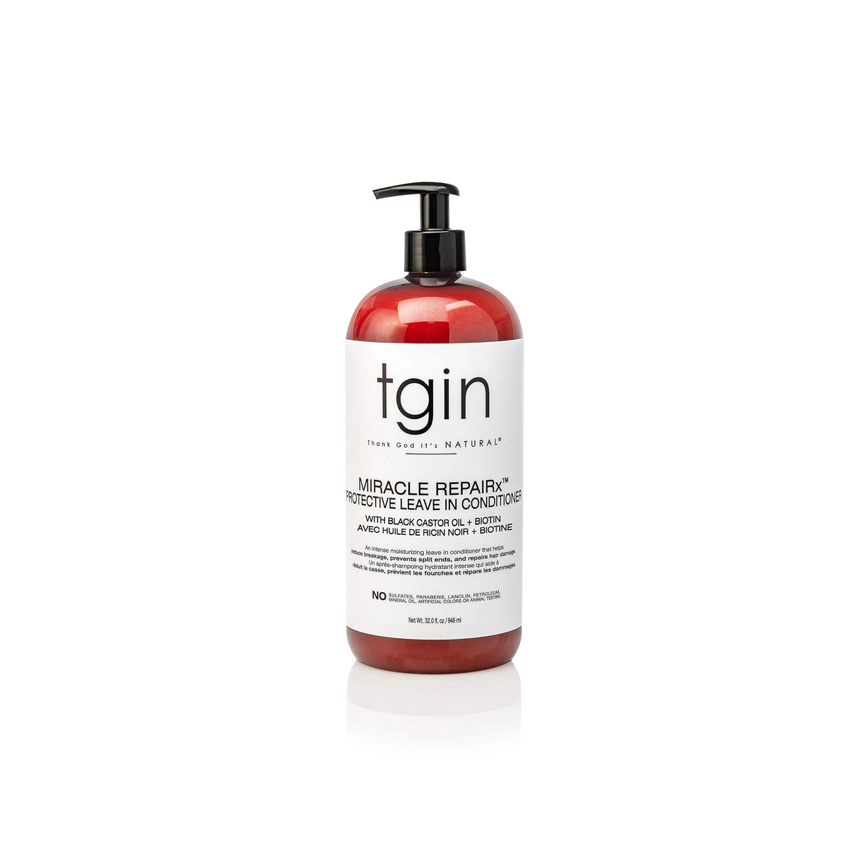 TGIN Miracle Repairx Protective Leave-In Conditioner 946ml in red pump bottle with black cap and white label.