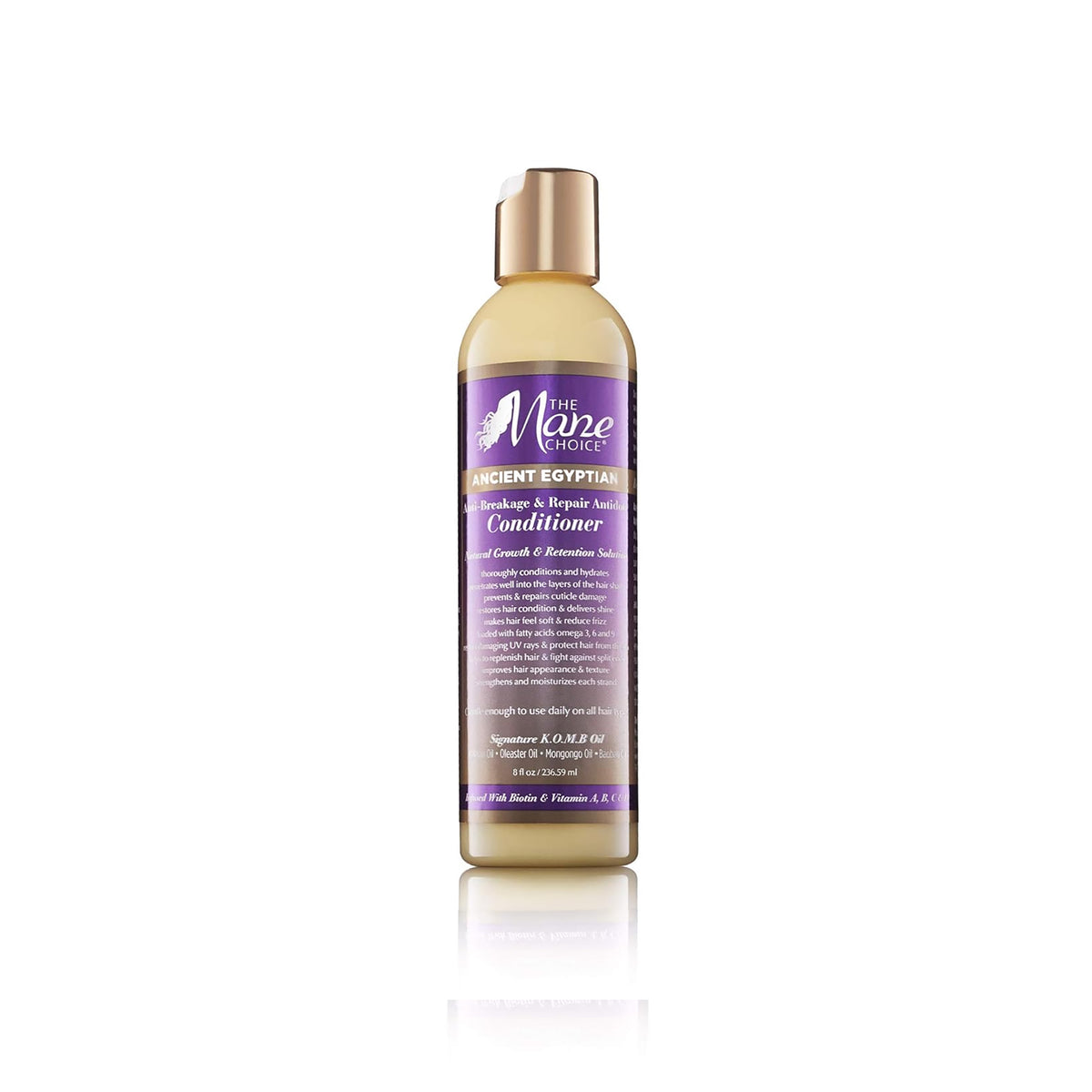 Clear bottle with gold cap containing The Mane Choice Ancient Egyptian Anti-Breakage & Repair Antidote Conditioner. The balm has a slightly yellowish colour.