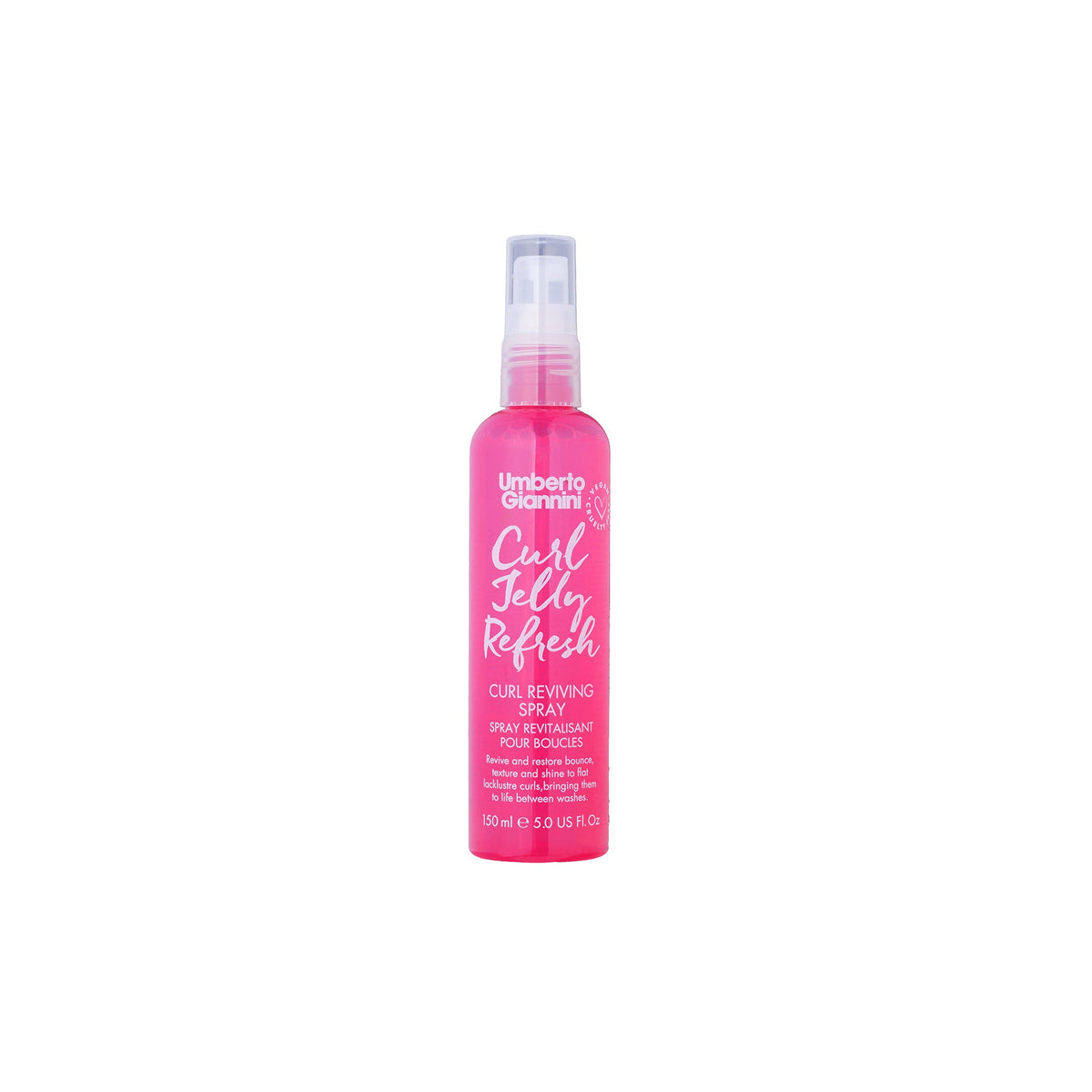 Umberto Giannini Curl Jelly Refresh spray in pink bottle to refresh curls between hair washes.