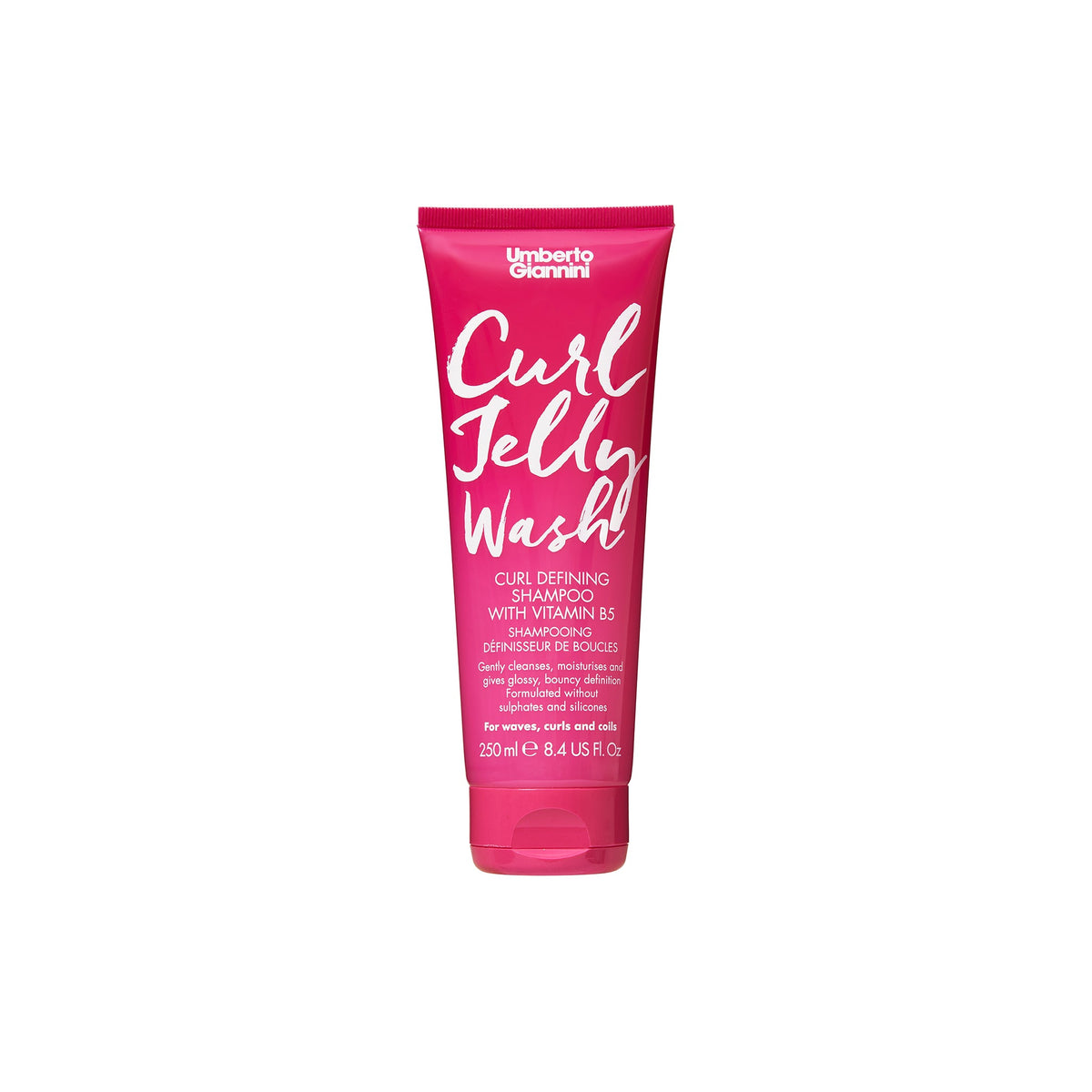 Umberto Giannini Curl Jelly Wash in pink tube – curl defining shampoo with vitamin B5 for curly hair, 250 ml.