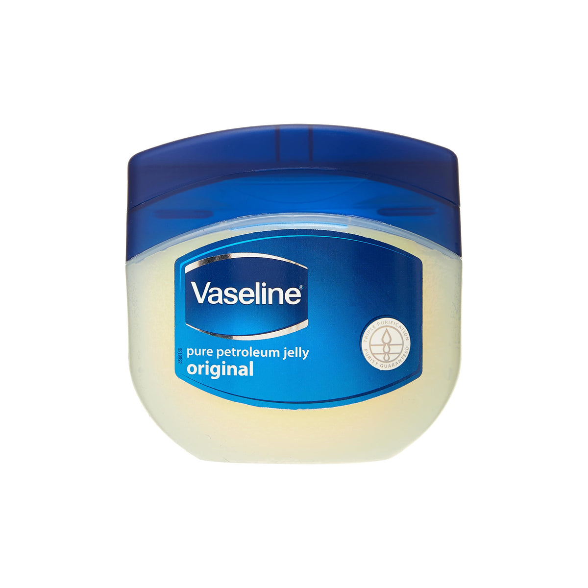 Clear container Vaseline Original 250ml with blue lid, pure petroleum jelly for protection and healing of dry and irritated skin.