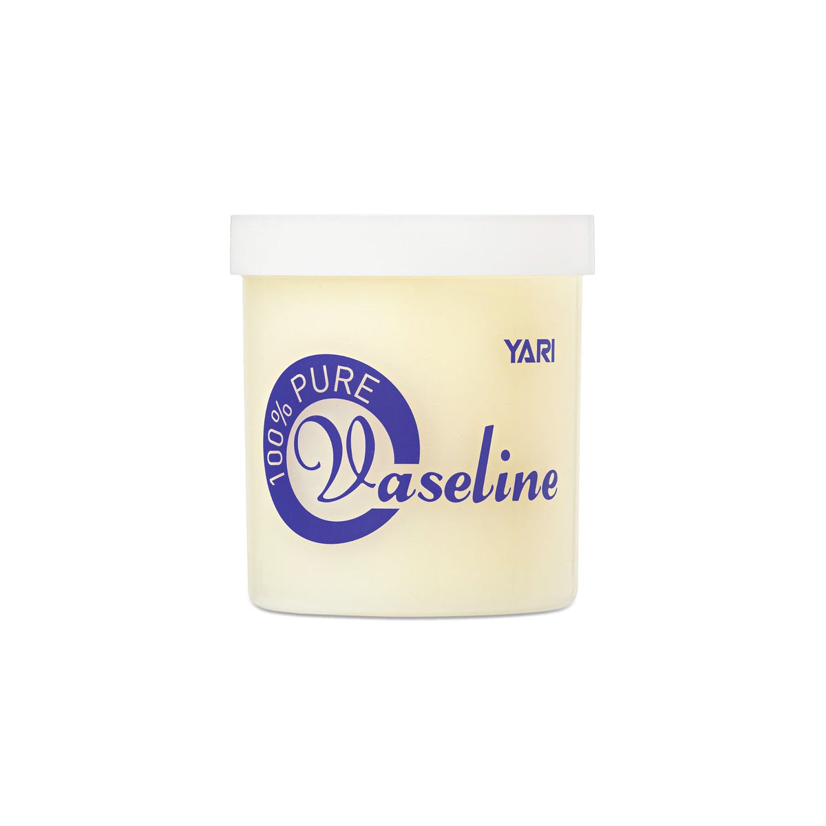 YARI 100% Pure Vaseline (16 oz). Clear plastic can with white lid, containing pure Vaseline. For care and protection of the skin.
