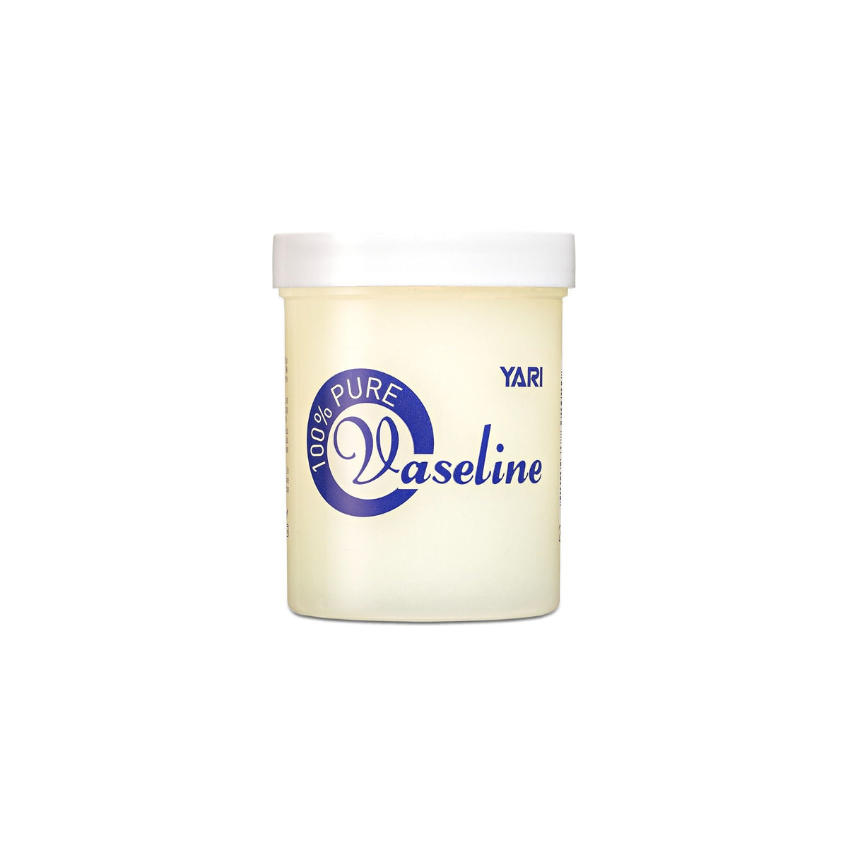 YARI 100% Pure Vaseline (8 oz). Clear plastic can with white lid, containing pure Vaseline. For care and protection of the skin.
