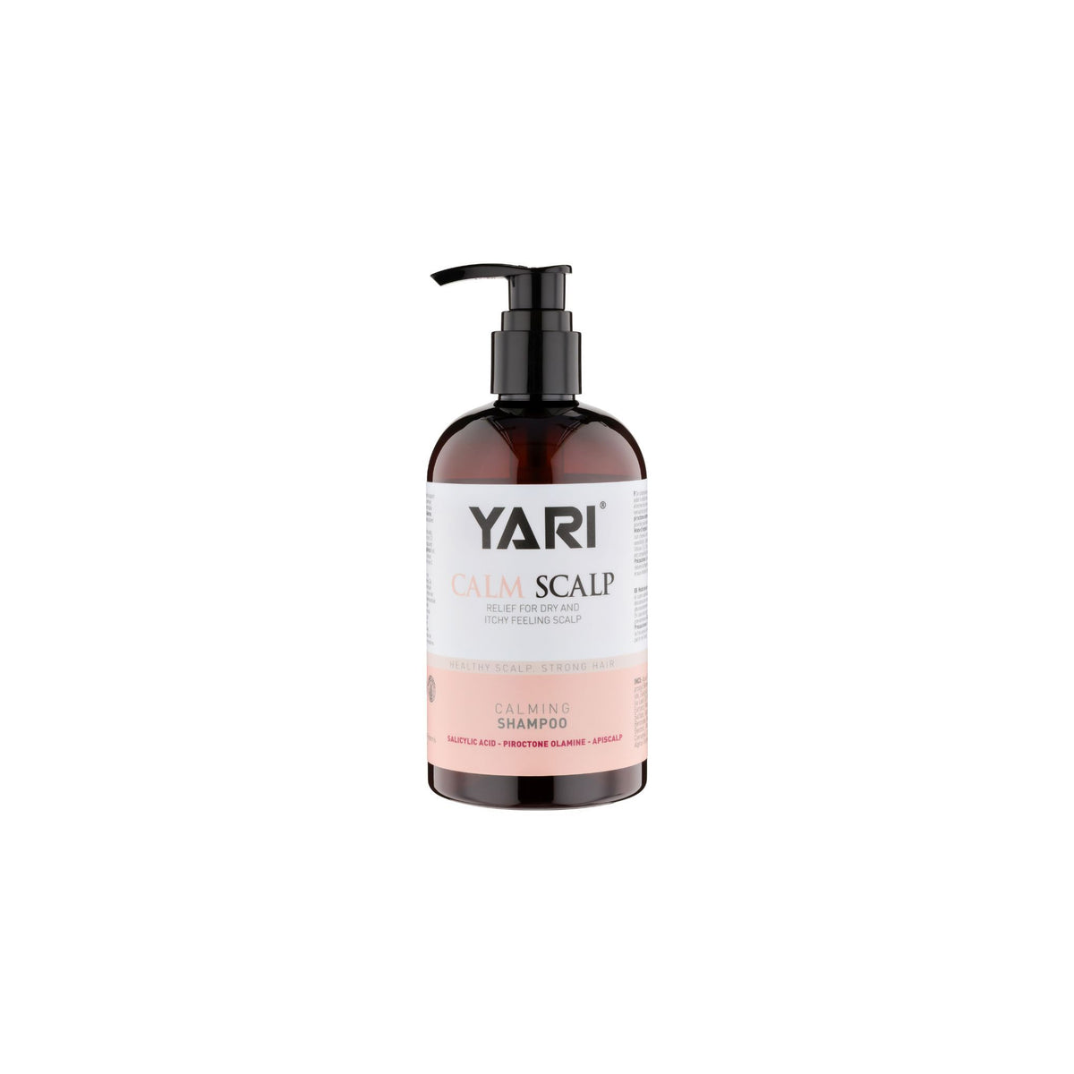 Yari Calm Scalp Dry & Itchy Shampoo 360ml in brown pump bottle for dry and itchy scalp.